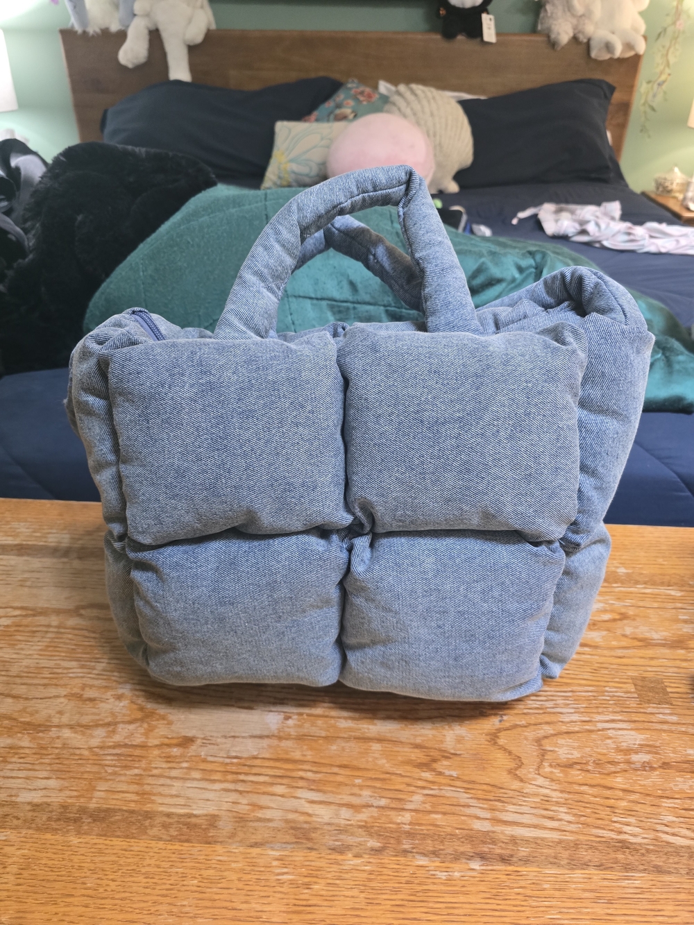 Plush Quilted Denim by Good American Puffer Tote Bag - Blue